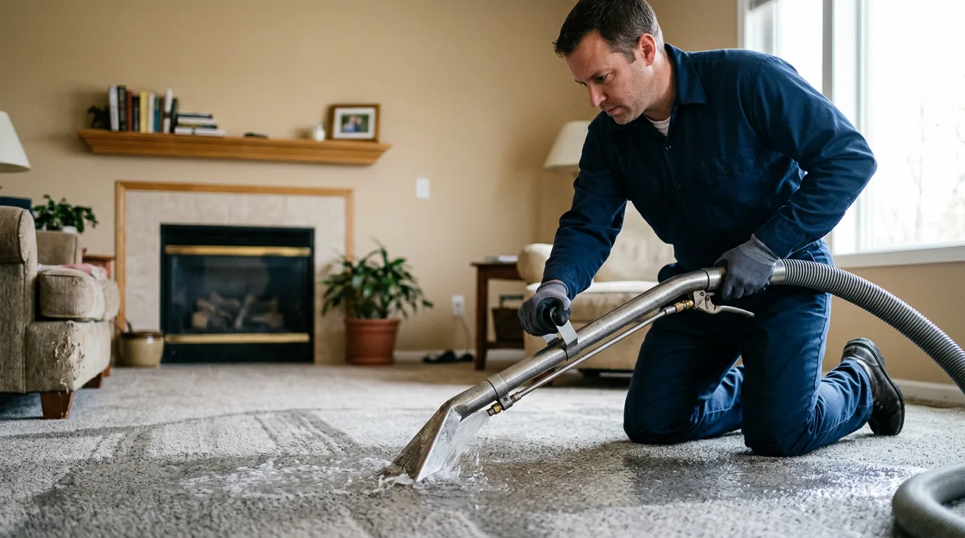 Water damage restoration technician working near Marengo, IN
